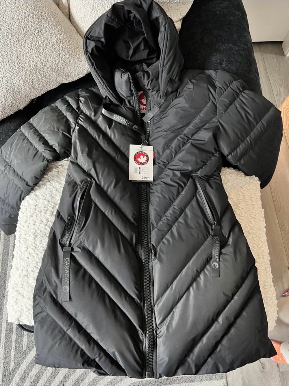 Canada Weather Gear Black Hooded Women’s Quilted Long Puffer Coat